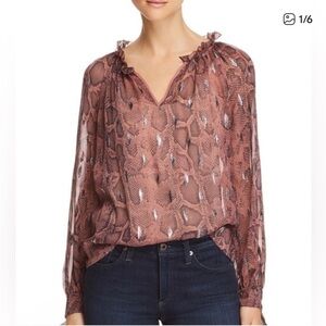 Rebecca Taylor Maroon Snakeskin Print SheerWomen's Top